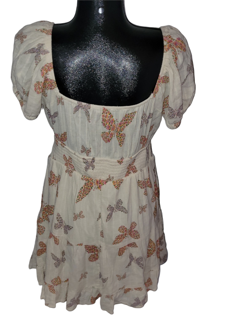 American Eagle Floral Butterfly Print Boho Cutout Mini Summer Dress L - Picture 6 of 7